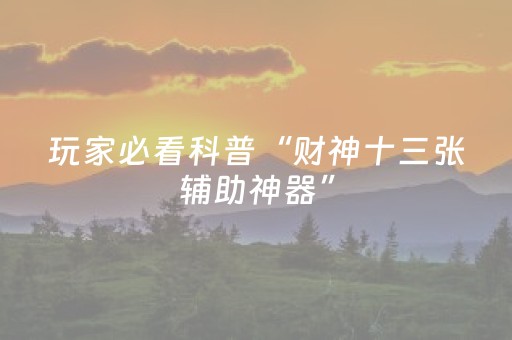 玩家必看科普“财神十三张辅助神器”（辅牌器插件购买)