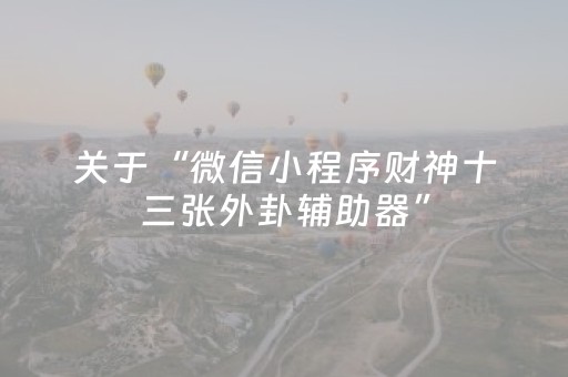 关于“微信小程序财神十三张外卦辅助器”（做弊器软件下载)