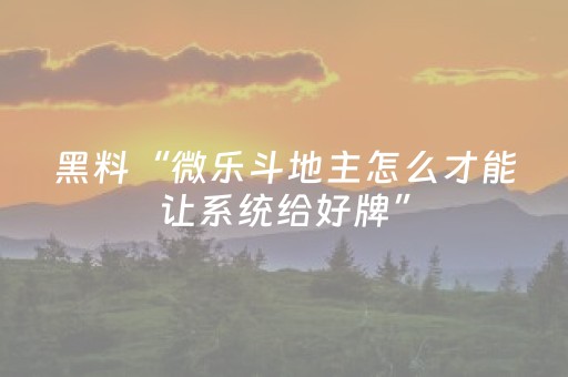 黑料“微乐斗地主怎么才能让系统给好牌”（怎么能调好牌)