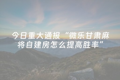 今日重大通报“微乐甘肃麻将自建房怎么提高胜率”（究竟是不是有挂)