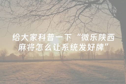 给大家科普一下“微乐陕西麻将怎么让系统发好牌”（可以设置输赢吗)