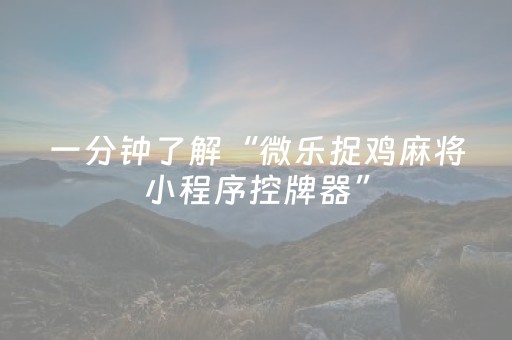 一分钟了解“微乐捉鸡麻将小程序控牌器”（有什么诀窍)
