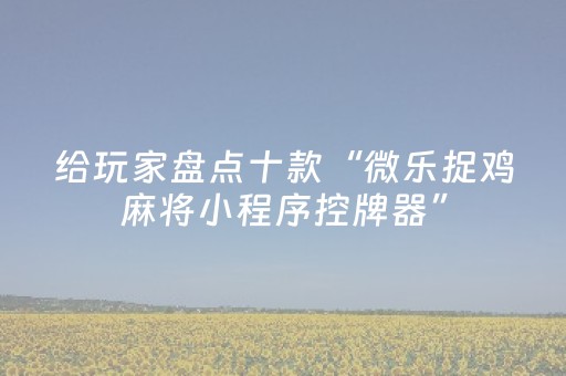 给玩家盘点十款“微乐捉鸡麻将小程序控牌器”（胜率到哪调)