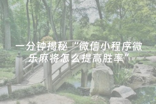 一分钟揭秘“微信小程序微乐麻将怎么提高胜率”（是否能开挂)