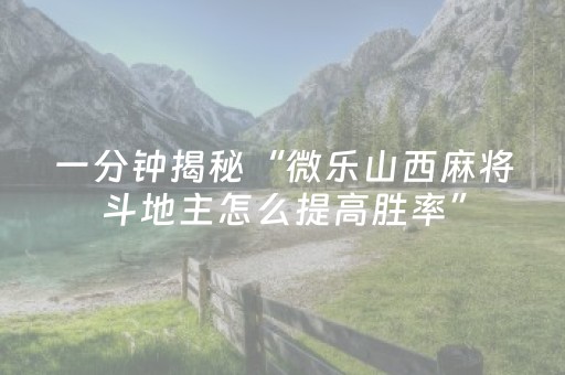 一分钟揭秘“微乐山西麻将斗地主怎么提高胜率”（自建房怎么赢)
