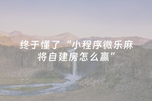 终于懂了“小程序微乐麻将自建房怎么赢”（辅助器下载)