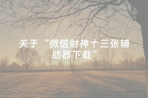 关于“微信财神十三张辅助器下载”（小程序怎么才会赢)