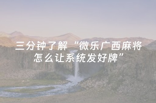 三分钟了解“微乐广西麻将怎么让系统发好牌”（提高胜率软件)