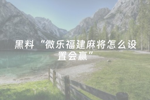 黑料“微乐福建麻将怎么设置会赢”（如何提高胜率)