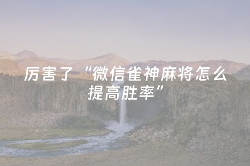 厉害了“微信雀神麻将怎么提高胜率”（规律确实有挂)