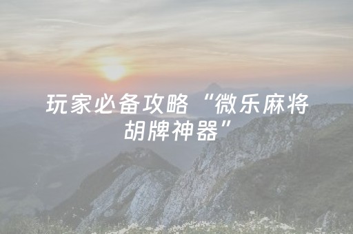 玩家必备攻略“微乐麻将胡牌神器”（规律确实有挂)