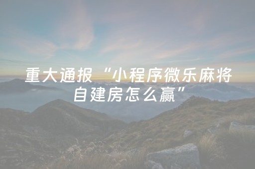 重大通报“小程序微乐麻将自建房怎么赢”（神器最新免费)
