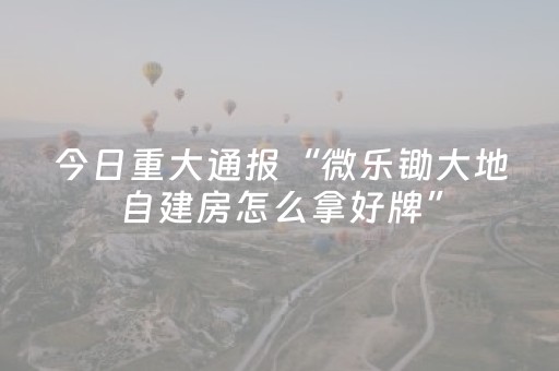 今日重大通报“微乐锄大地自建房怎么拿好牌”（有什么规律)