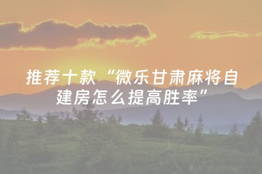 推荐十款“微乐甘肃麻将自建房怎么提高胜率”（开挂辅助插件)