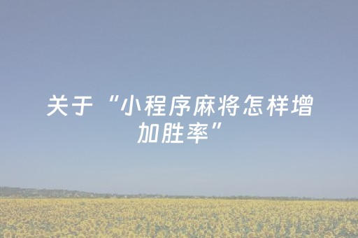 关于“小程序麻将怎样增加胜率”（辅助器插件)