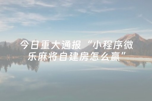 今日重大通报“小程序微乐麻将自建房怎么赢”（有没有猫腻)
