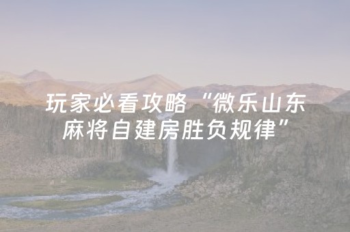 玩家必看攻略“微乐山东麻将自建房胜负规律”（辅牌器插件购买)