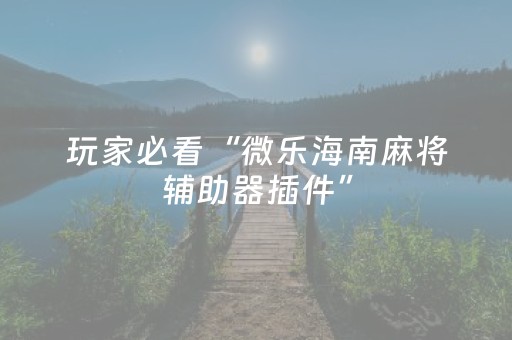 玩家必看“微乐海南麻将辅助器插件”（怎么提高胜率)