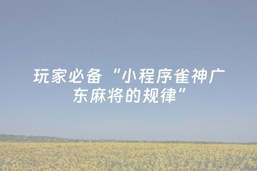 玩家必备“小程序雀神广东麻将的规律”（输赢规律)