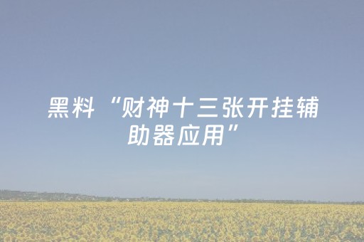 黑料“财神十三张开挂辅助器应用”（助攻神器)