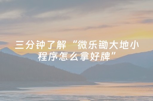 三分钟了解“微乐锄大地小程序怎么拿好牌”（自建房怎么赢)