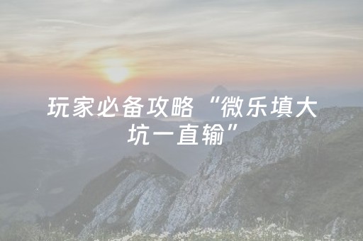 玩家必备攻略“微乐填大坑一直输”（规律确实有挂)