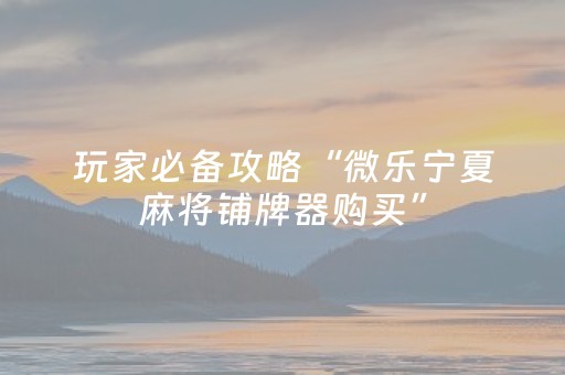 玩家必备攻略“微乐宁夏麻将铺牌器购买”（神器最新免费)