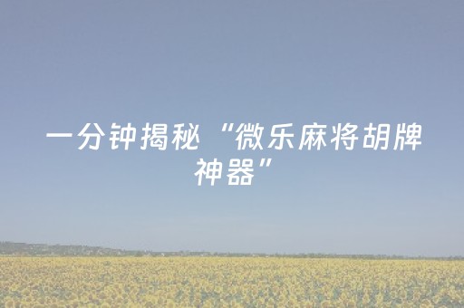 一分钟揭秘“微乐麻将胡牌神器”（必赢神器)