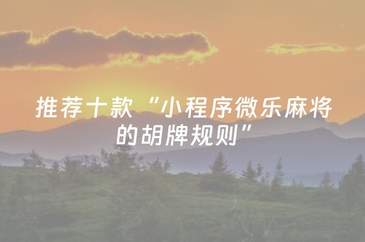 推荐十款“小程序微乐麻将的胡牌规则”（辅助器下载)