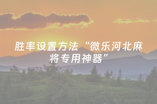 胜率设置方法“微乐河北麻将专用神器”（开挂辅助器脚本)