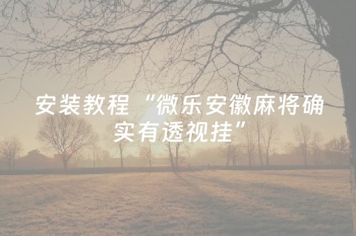 安装教程“微乐安徽麻将确实有透视挂”（怎么设置才能赢)