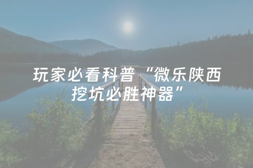 玩家必看科普“微乐陕西挖坑必胜神器”（小程序怎么才会赢)