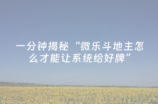 一分钟揭秘“微乐斗地主怎么才能让系统给好牌”（输赢跟id号有关系吗)