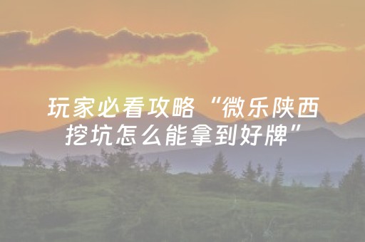 玩家必看攻略“微乐陕西挖坑怎么能拿到好牌”（开挂神器下载)