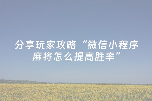 分享玩家攻略“微信小程序麻将怎么提高胜率”（通用挂软件多少钱)