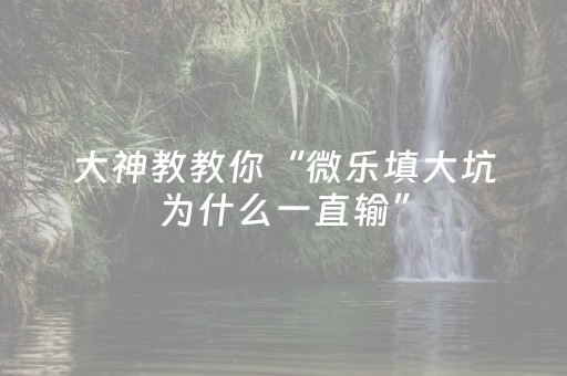 大神教教你“微乐填大坑为什么一直输”（为什么有人一直赢)