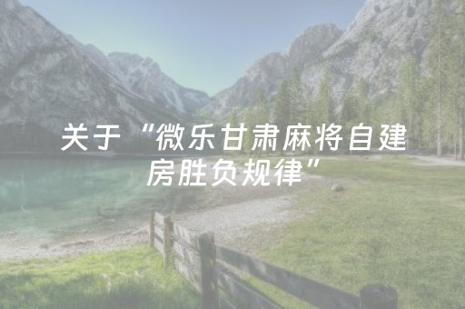 关于“微乐甘肃麻将自建房胜负规律”（开挂辅助器脚本)