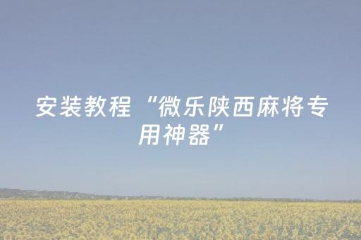 安装教程“微乐陕西麻将专用神器”（胜率到哪调)