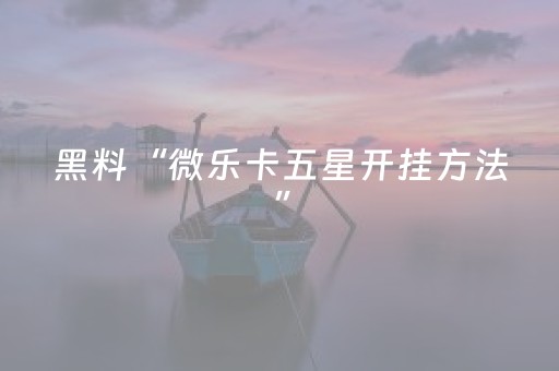 黑料“微乐卡五星开挂方法”（开挂辅助器脚本)