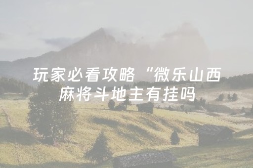 玩家必看攻略“微乐山西麻将斗地主有挂吗（专用辅牌神器免安装）