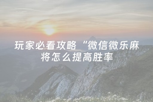 玩家必看攻略“微信微乐麻将怎么提高胜率（专用辅牌神器免安装）