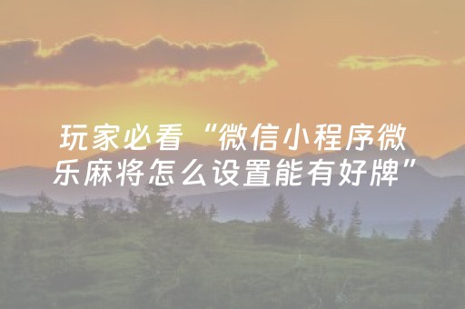 玩家必看“微信小程序微乐麻将怎么设置能有好牌”（充会员胜率高)