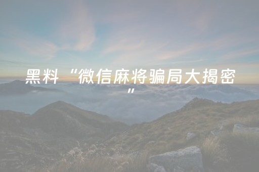 黑料“微信麻将骗局大揭密”（插件开挂免费AI)