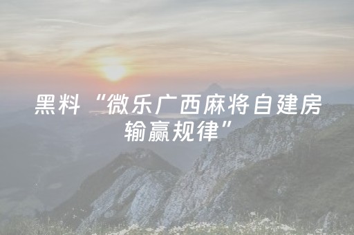 黑料“微乐广西麻将自建房输赢规律”（辅助器通用版)