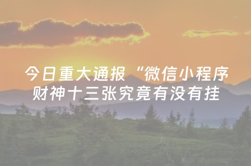 今日重大通报“微信小程序财神十三张究竟有没有挂”（怎么让系统给你发好牌)