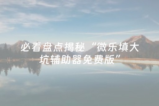 必看盘点揭秘“微乐填大坑辅助器免费版”（骗局大揭秘)