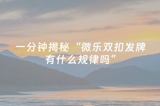 一分钟揭秘“微乐双扣发牌有什么规律吗”（开挂辅助插件)