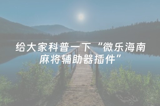 给大家科普一下“微乐海南麻将辅助器插件”（自建房胜负规律)