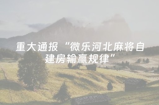 重大通报“微乐河北麻将自建房输赢规律”（免费辅助)