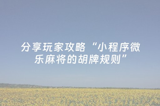 分享玩家攻略“小程序微乐麻将的胡牌规则”（怎么提高胜率)